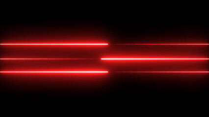 Light and stripes opposite deraction moving fast over dark background. Red light glare beam. A sharp horizontal beam reflection
