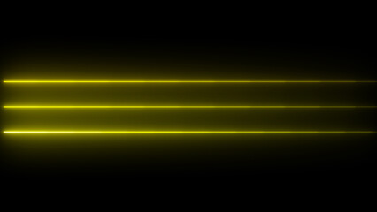 Horizontal opposite deraction neon line animation. Yellow speed light streaks set. Glowing motion blur lines futuristic neon effect on a dark background.