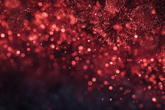 Red bokeh and firework bursts fill this festive, glittering background. Use this image for celebratory designs, holiday cards, or event promotion.