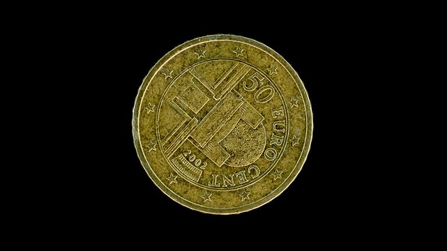 Austria 2002 50 cent obverse with Secession Building design rotating on black background