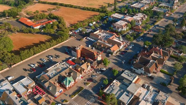 Aerial View Over Solvang City In Santa Barbara County, California, United States - Drone Shot