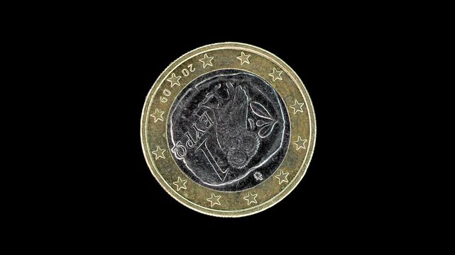 Greece 2009 1 euro obverse with Athenian owl design rotating on black background