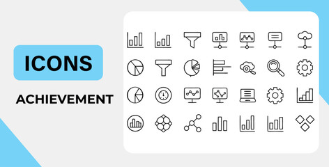 Collection of Achievement Icons for Business Analytics and Performance Measurement Depicting Success and Growth