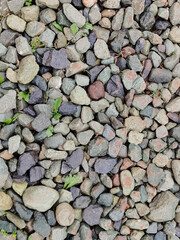 Natural small sea stones and gravel background texture with smooth pebbles and coastal rock surface pattern