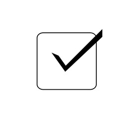 Black check mark icon inside rounded square box. Minimalist approval symbol for UI elements, stickers, infographics, task apps, and interface design accents