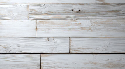 Fototapeta premium White wooden plank wall with textured grain and knots, creating rustic and natural background with soft lighting and subtle shadows for calm and cozy atmosphere
