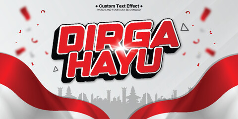 Vector dirgahayu indonesia independence day editable 3D text effec with background 2