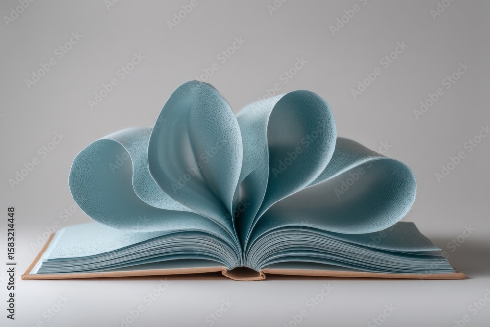 Poster open book with delicate blue pages creatively displayed against a soft background