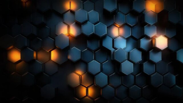 Abstract hexagon pattern glowing blue and orange light with futuristic dynamic design creating vibrant and captivating abstract background pattern
