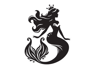 Obraz premium mermaid logo silhouette vector, simple black silhouette mermaids, mermaid watercolor vector silhouette illustration, beautiful mermaid logo silhouettes vector on a white background
