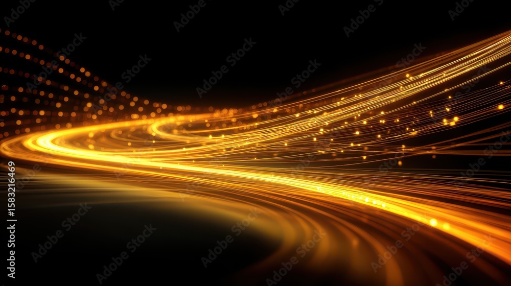 Aufkleber abstract golden light trails on a black background, speed effect. use it to represent fast technolog