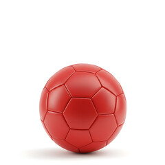 Fototapeta premium A vibrant red soccer ball with classic hexagonal and pentagonal panel patterns, isolated on a clean white background for sports and play concepts. 