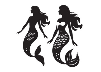 mermaid logo silhouette vector, simple black silhouette mermaids, mermaid watercolor vector silhouette illustration, beautiful mermaid logo silhouettes vector on a white background