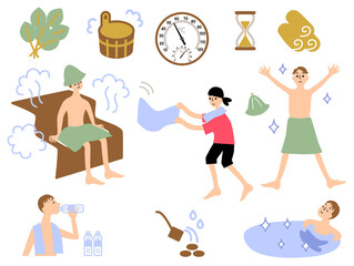 サウナ関連グッズと男性イラストセット_顔入り