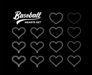 Abstract Heart frame set made from red baseball stitch details. Vector illustration on black