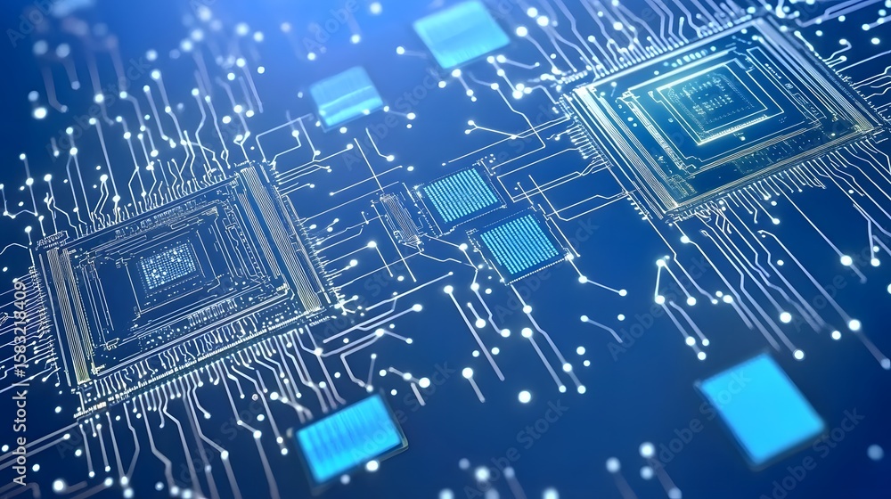 Poster close-up view of intricate circuit board with processor.