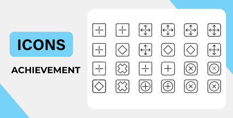 Crisp Achievement Icons A Versatile Collection of Essential Symbols for User Interface Design and Development Projects Neatly Arranged on White Backdrop