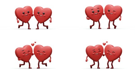 Four cartoon hearts holding hands