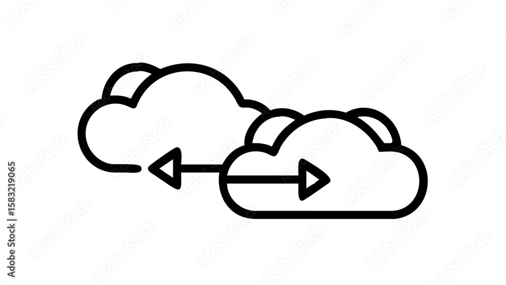 Poster two stylized clouds connected by arrows indicating data transfer and cloud computing synchronization