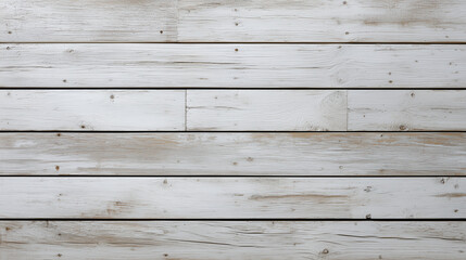 White wooden plank wall with rustic texture and weathered finish, creating minimalist and natural beach style background with visible wood grain and knots