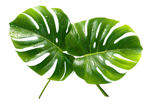 A pair of Monstera leaves isolated on a transparent background.