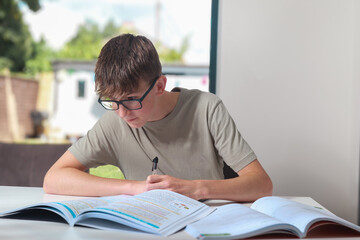 Teenage boy doing home work
