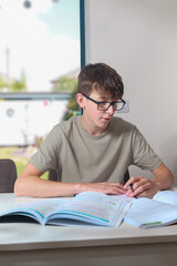 Teenage boy doing home work