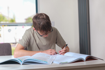 Teenage boy doing home work