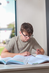 Teenage boy doing home work