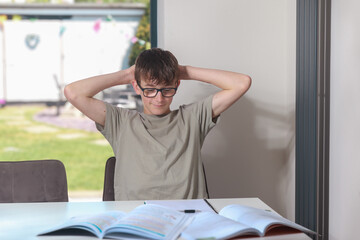 Teenage boy doing home work