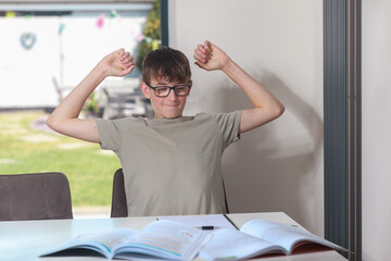 Teenage boy doing home work