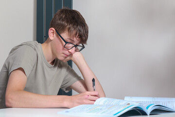 Teenage boy doing home work