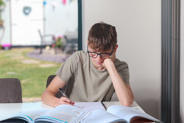 Teenage boy doing home work