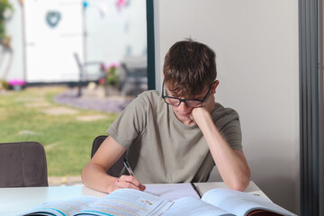 Teenage boy doing home work