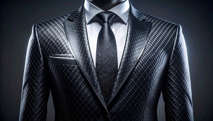 Close-up of Structured Black Suit with Tie and White Shirt