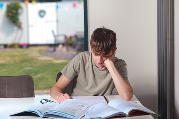 Teenage boy doing home work