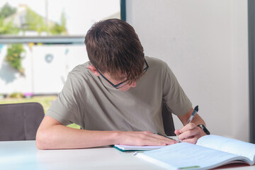 Teenage boy doing home work