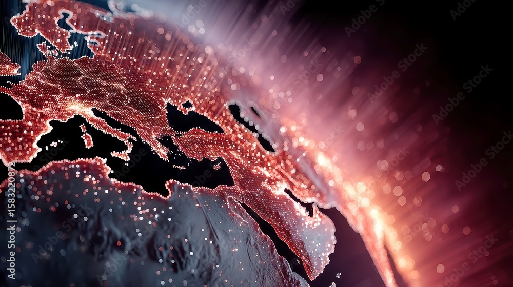 Aufkleber global data flow, captivating 3d illustration showcasing vibrant luminous trails and code fragments 