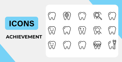Collection of Dental Icons Displaying Oral Health and Hygiene Concepts, Ideal for Dentistry and Medical Presentations