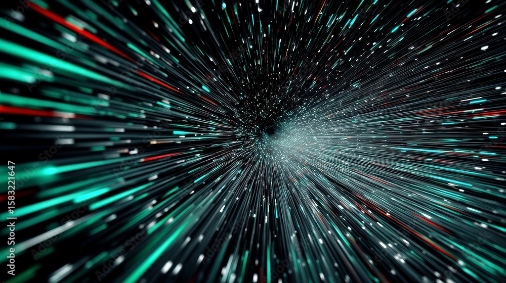 Poster vibrant data tunnels, fast-moving neon lines encircle a planet, creating a dynamic visual flow, idea