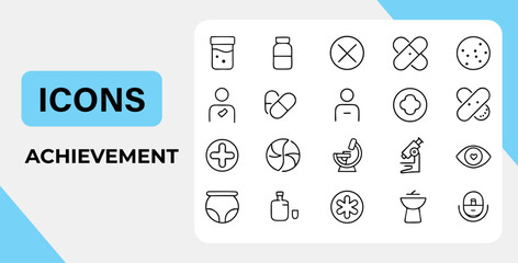 Diverse Line Art Medical Icon Set for Healthcare and Wellness Design Projects