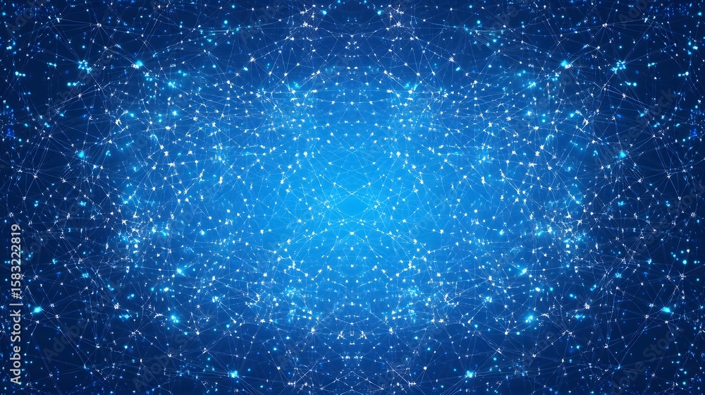 Poster abstract network pattern in a deep blue color scheme.