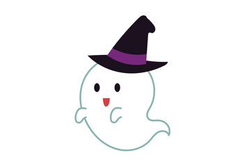 Cute Halloween Ghost with Witch Hat Illustration