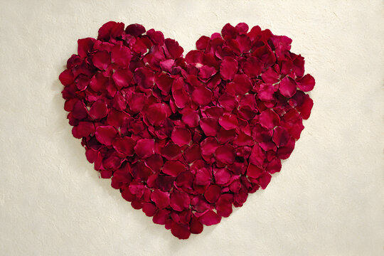 Naklejki Heart made of red rose petals symbolizing love and romance on a light background