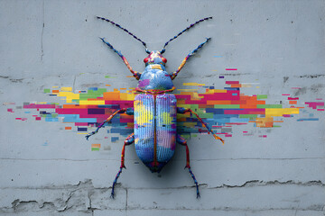 Vibrant beetle mural symbolizing digital transformation in urban art
