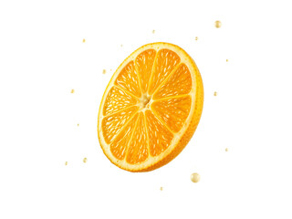 Single orange slice with splash, isolated on white background, perfect for food and health themes. Generative AI