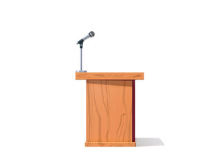 Wooden podium with a microphone, commonly used for public speaking, debates, or political events. Generative AI