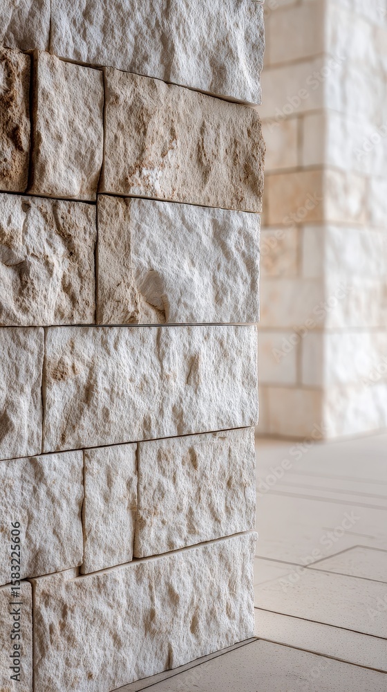 Aufkleber close-up of textured stone wall with natural rough surface and geometric block pattern in a modern a