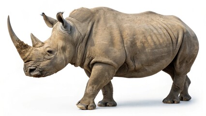 Here's a concise description:

White rhinoceros, a large endangered mammal, isolated on a white background