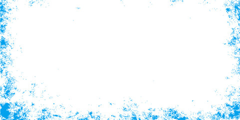 Abstract blue grunge background with colorful paint splashes, watercolor textures, and a decorative border